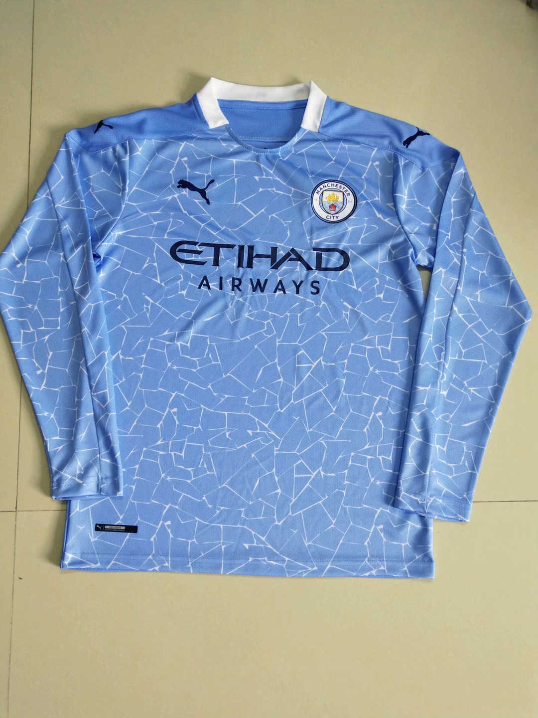 20/21 Manchester City Home Light Blue Long Sleeve Men Jersey Jersey - Click Image to Close