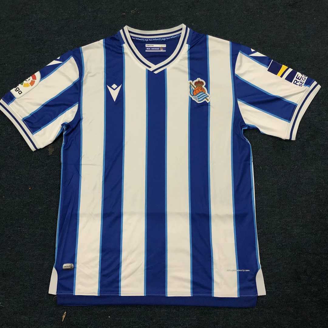 20/21 Real Sociedad Home Blue & White Stripes Jersey Men's - Click Image to Close