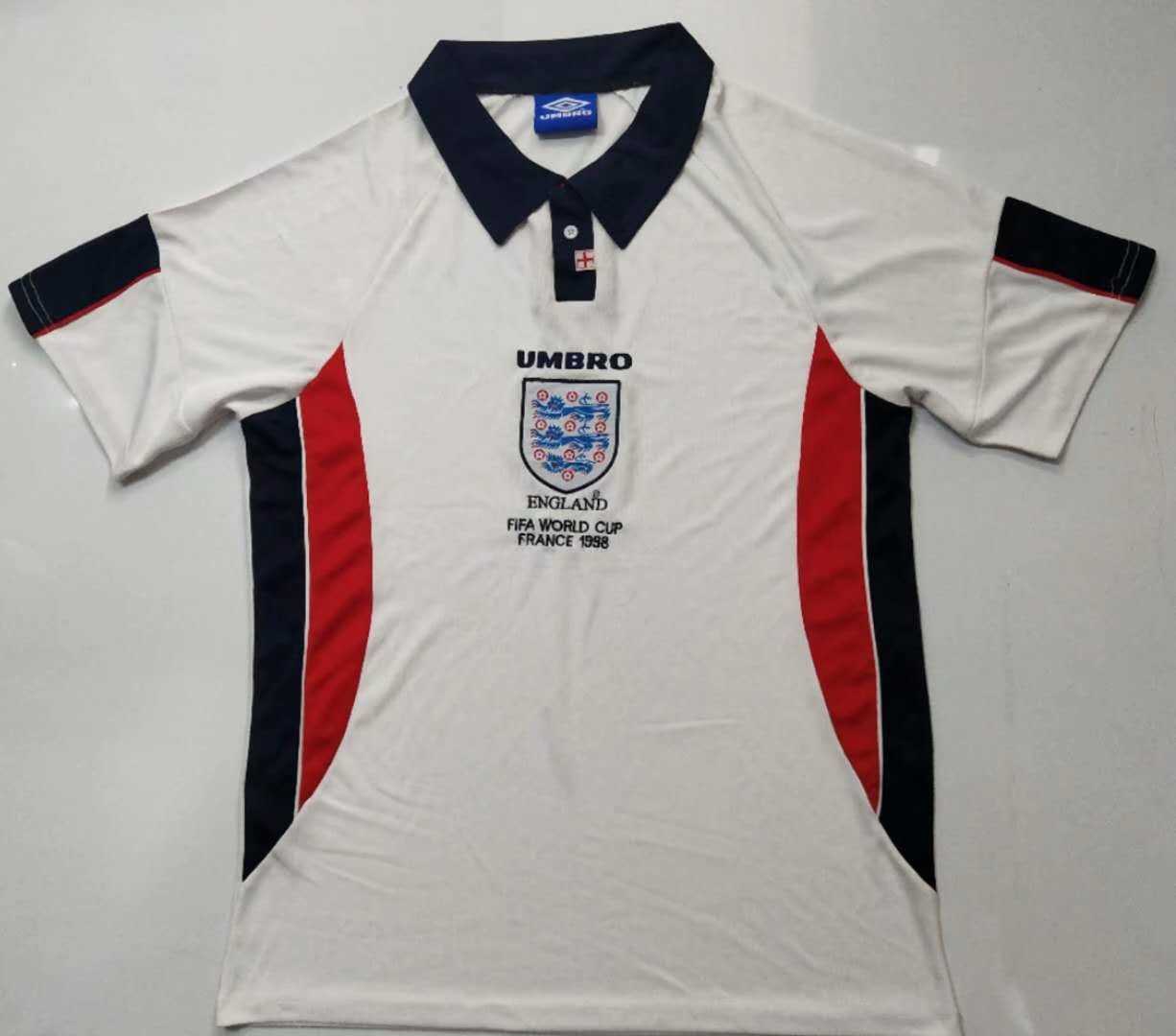 1998 England Retro Home White Men Jersey Jersey - Click Image to Close