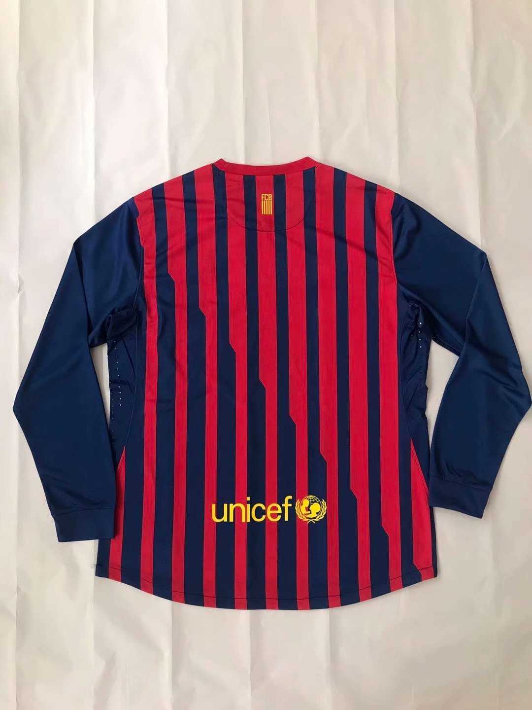 2011/12 Barcelona Retro Home Blue Navy & Red Stripes LS Men Jersey Jersey - Click Image to Close