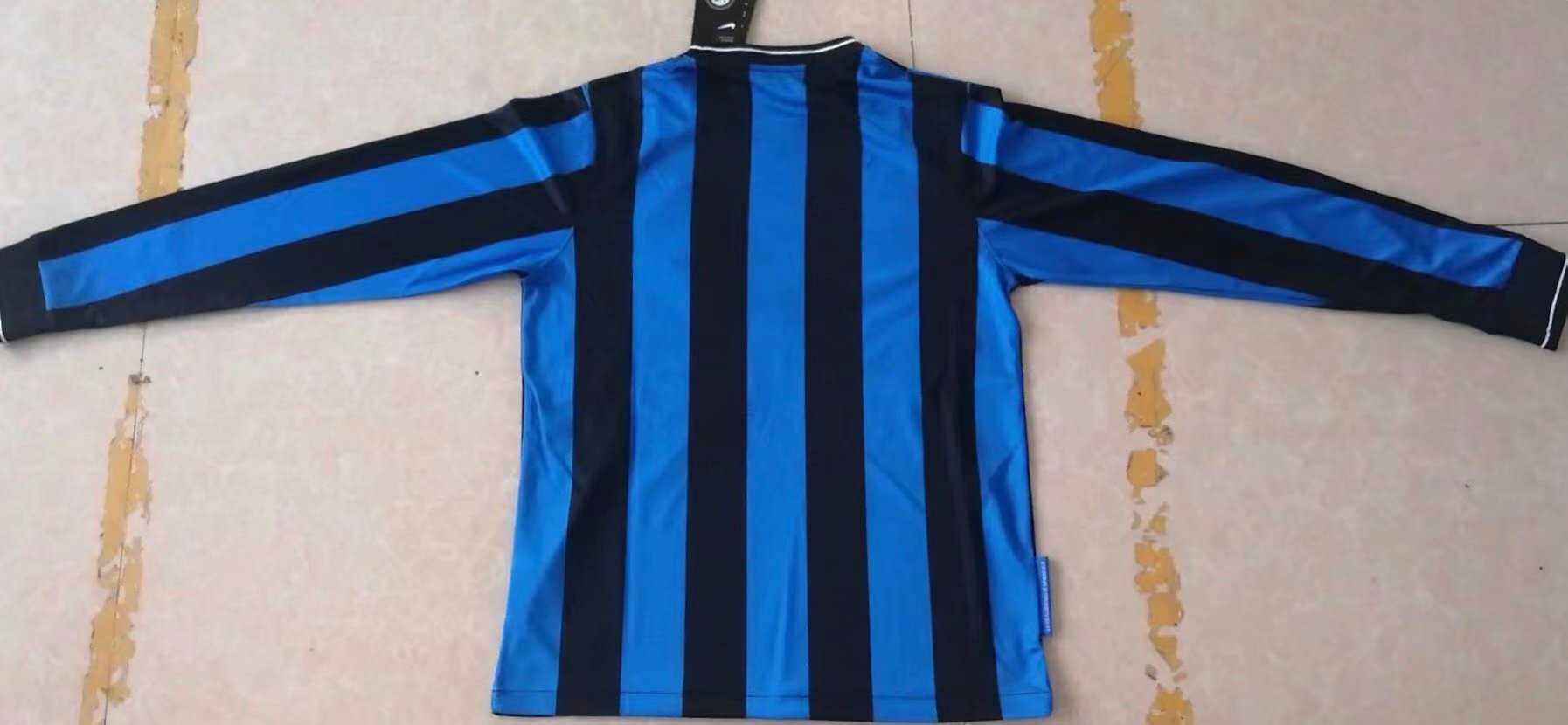 2009/10 Inter Milan Retro Home Black & Blue Stripes Long Sleeve Men Jersey Jersey - Click Image to Close