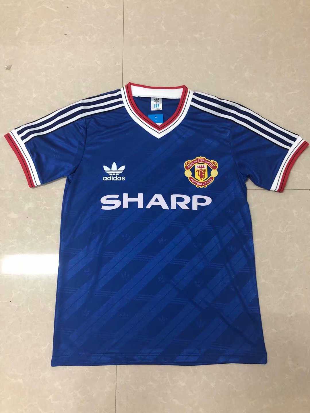 1986/1987 Manchester United Retro Away Blue Men Jersey Jersey - Click Image to Close