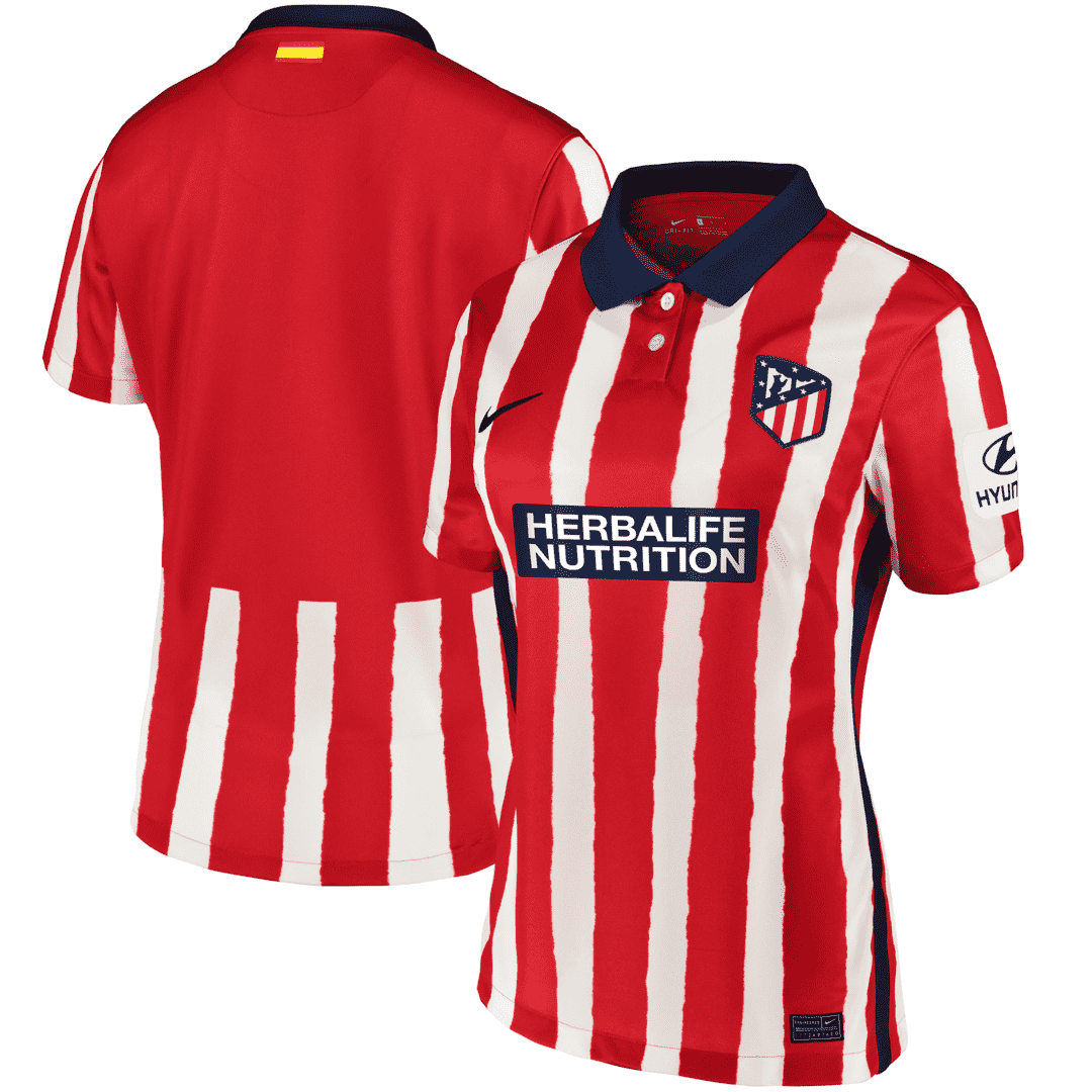 20/21 Atlético de Madrid Home Red&White Stripes Women Jersey Jersey - Click Image to Close