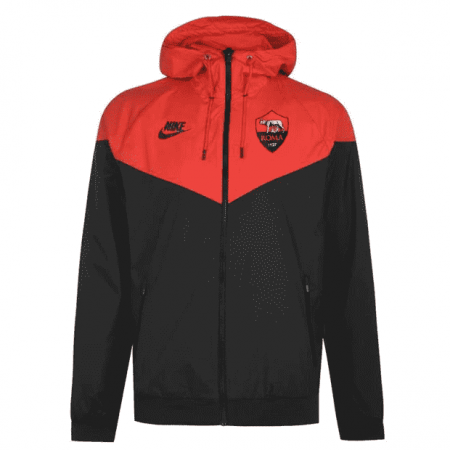 20/21 AS Roma Hoodie All Weather Windrunner Jacket Red & Black Mens