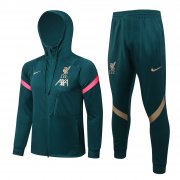 Men's Liverpool Hoodie Green Training Suit Jacket + Pants 21/22