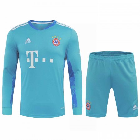 20/21 Bayern Munich Goalkeeper Blue Long Sleeve Men's Jersey + Shorts Set