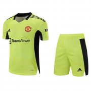Men's Manchester United Goalkeeper Green Jersey + Shorts 21/22