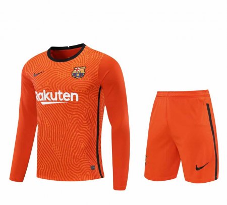 20/21 Barcelona Goalkeeper Orange Long Sleeve Men's Jersey + Shorts Set