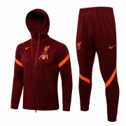 Men's Liverpool Hoodie Maroon Training Suit Jacket + Pants 21/22