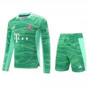 Men's Bayern Munich Goalkeeper Green Long Sleeve Jersey + Short 21/22