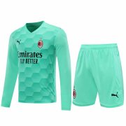 20/21 AC Milan Goalkeeper Green Long Sleeve Men's Jersey + Shorts Set