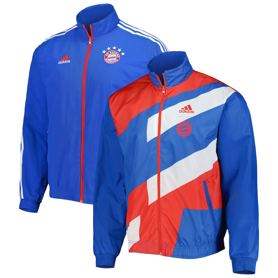 Men's Bayern Munich On-Field Team Logo Anthem Reversible Blue Full-Zip Windrunner Jacket 23/24