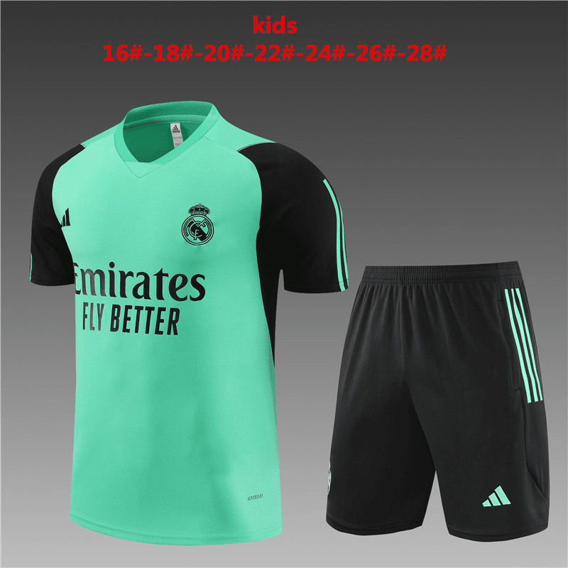 Kid's Real Madrid Green Training Jersey + Short Set 24/25
